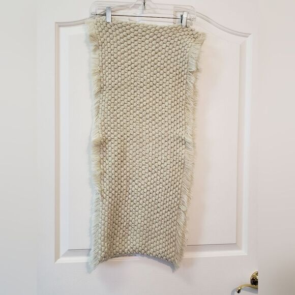 Textured Cream Infinity Scarf with Fringe - Picture 3 of 3